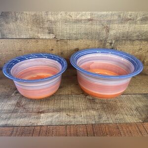 Set Of 2 Italian La Ceramiche Egizia Mixing Bowls- Hand Painted Stamped Italy